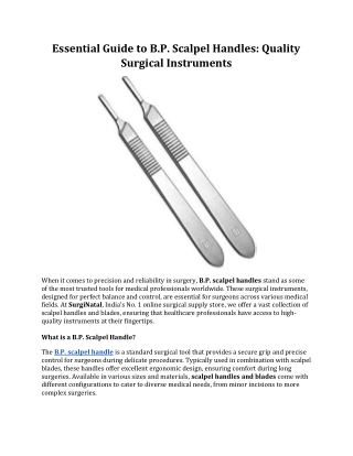 Essential Guide to B.P. Scalpel Handles: Quality Surgical Instruments