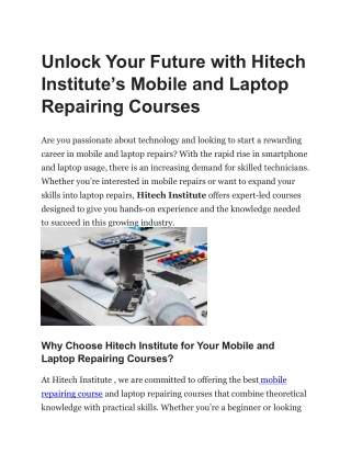 Unlock Your Future with Hitech Institute’s Mobile and Laptop Repairing Courses