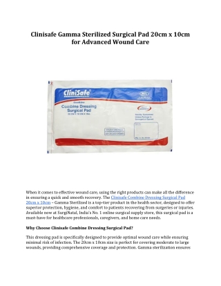 Clinisafe Gamma Sterilized Surgical Pad 20cm x 10cm for Advanced Wound Care