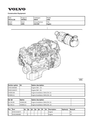 Volvo L60G Wheel Loader Parts Catalogue Manual Instant Download (SN 1009 and up)