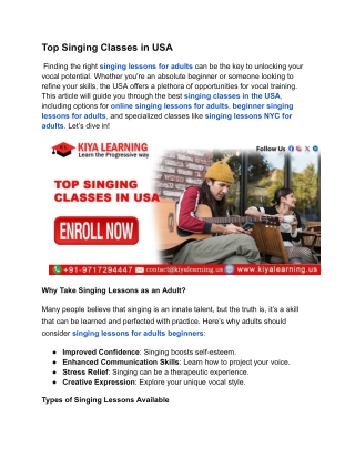 Top Singing Classes in USA