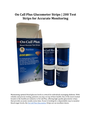 On Call Plus Glucometer Strips | 200 Test Strips for Accurate Monitoring