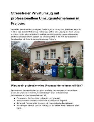 Professionellem Umzugsunternehmen in Freiburg