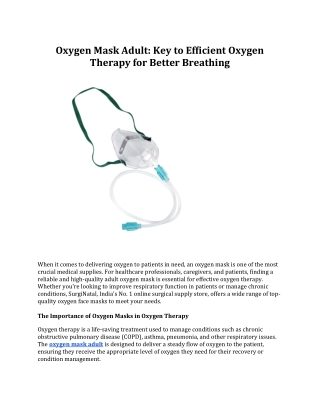 Oxygen Mask Adult: Key to Efficient Oxygen Therapy for Better Breathing
