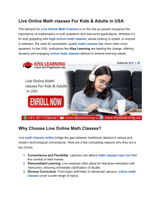 Live Online Math classes For Kids & Adults in USA