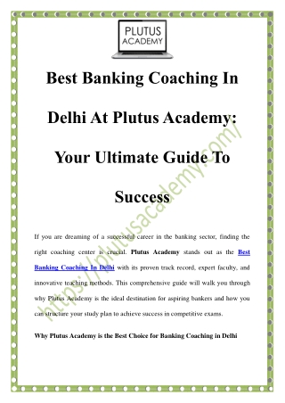 Best Banking Coaching in Delhi | Plutus Academy – Top Bank Exam Preparation