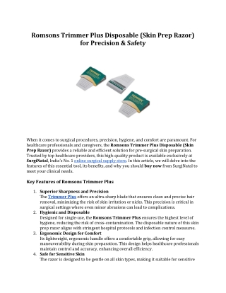 Romsons Trimmer Plus Disposable (Skin Prep Razor) for Precision & Safety