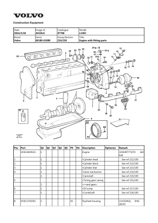 Volvo L330C Wheel Loader Parts Catalogue Manual Instant Download (SN 60188-61000)