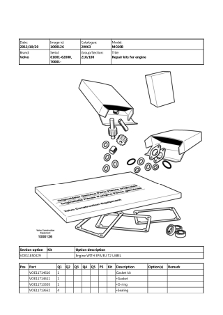 Volvo MC60B Skid Steer Loader Parts Catalogue Manual Instant Download (SN 61001 - 62000, 70001 and up)