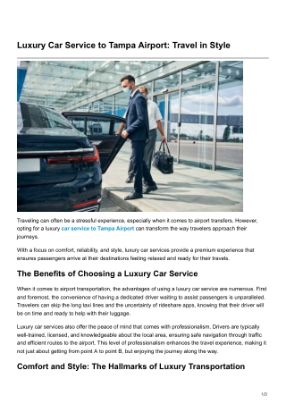 Luxury Car Service to Tampa Airport Travel in Style