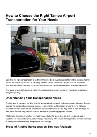 How to Choose the Right Tampa Airport Transportation for Your Needs
