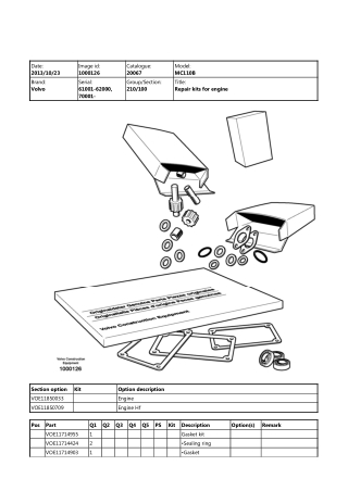 Volvo MC110B Skid Steer Loader Parts Catalogue Manual Instant Download (SN 61001-62000, 70001 and up)