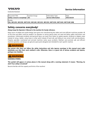 VOLVO MCT125C SKID STEER LOADER Service Repair Manual Instant Download