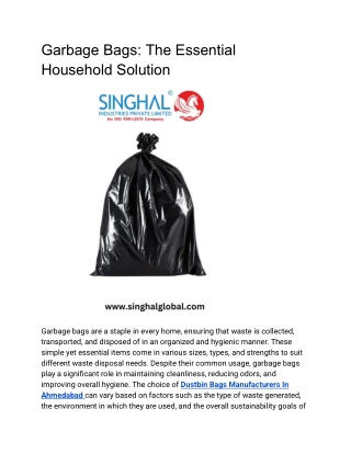 Garbage Bags The Essential Household Solution