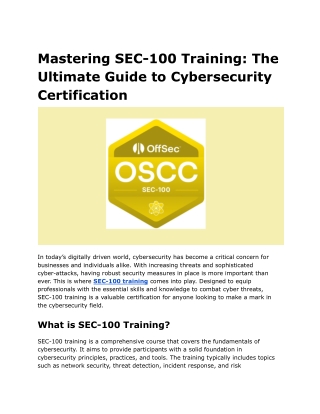 Mastering SEC-100 Training_ The Ultimate Guide to Cybersecurity Certification