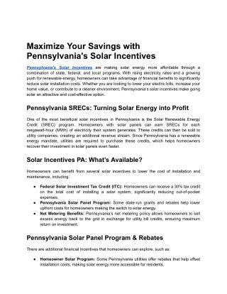Pennsylvania's Solar Incentives