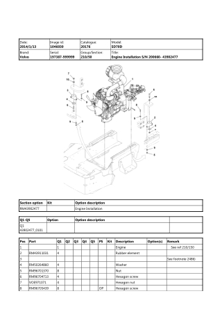 Volvo SD70D Soil Compactor Parts Catalogue Manual Instant Download (SN 197387 and up)