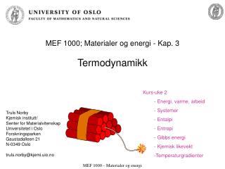 MEF 1000; Materialer og energi - Kap. 3 Termodynamikk