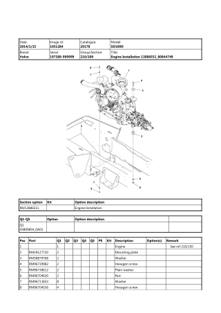 Volvo SD100D Soil Compactor Parts Catalogue Manual Instant Download (SN 197389 and up)