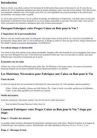 Comment Fabriquer votre Propre Caisse en Bois pour le Vin ?