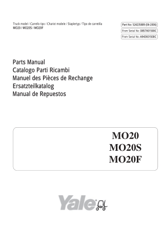 Yale (D943) MO20 MO20S MO20F Low Level Order Picker Parts Catalogue Manual Instant Download