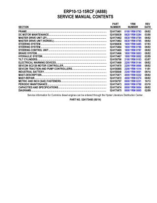 YALE A888 ERP10RCF ERP12RCF ERP15RCF LIFT TRUCK Service Repair Manual Instant Download