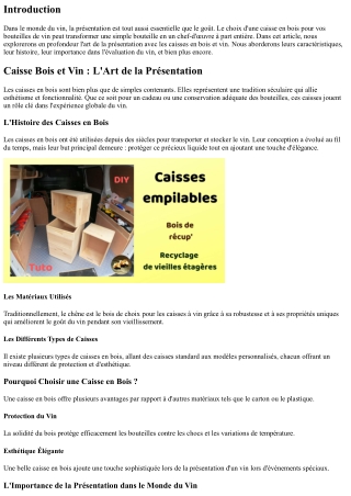 Caisse Bois et Vin : L'Art de la Présentation