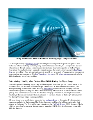 Corey Eschweiler: Who Is Liable in a Boring Vegas Loop Accident?