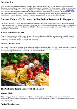 Discover Culinary Perfection at the Best Italian Restaurant in Singapore