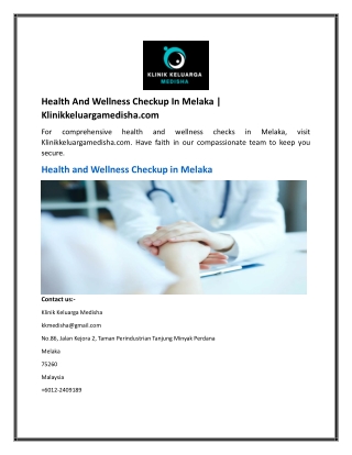 Health And Wellness Checkup In Melaka  Klinikkeluargamedisha.com