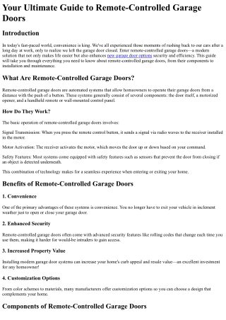 Your Ultimate Guide to Remote-Controlled Garage Doors
