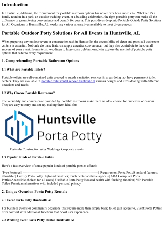 Portable Outdoor Potty Solutions for All Celebrations in Huntsville, AL .