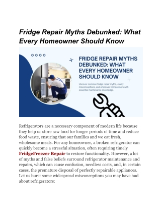 Fridge-Freezer Repair Myths: What You Need to Know