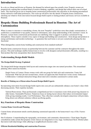 Bespoke Home Construction Professionals Based in Houston: The Art of Modificatio