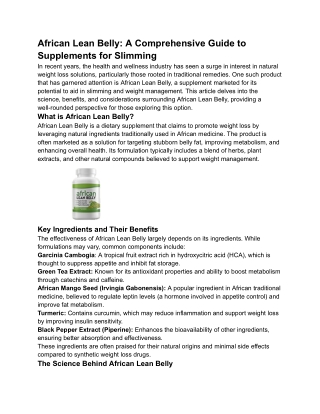 African Lean Belly_ A Comprehensive Guide to Supplements for Slimming