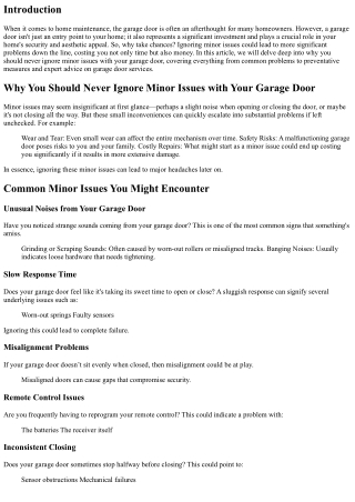 “Why You Should Never Ignore Minor Issues with Your Garage Door”