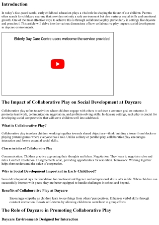 The Impact of Collaborative Play on Social Development at Daycare