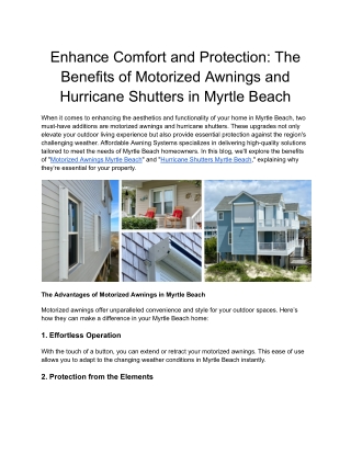 Enhance Comfort and Protection_ The Benefits of Motorized Awnings and Hurricane Shutters in Myrtle Beach