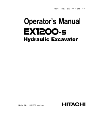 HITACHI EX1200-5 HYDRAULIC EXCAVATOR Operator Manual Instant Download