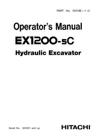 HITACHI EX1200-5C HYDRAULIC EXCAVATOR Operator Manual Instant Download