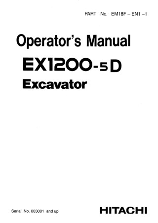 HITACHI EX1200-5D HYDRAULIC EXCAVATOR Operator Manual Instant Download