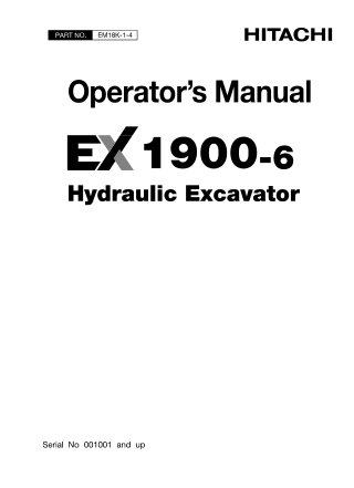 HITACHI EX1900-6 HYDRAULIC EXCAVATOR Operator Manual Instant Download