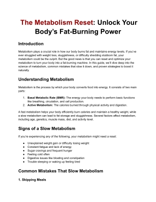 The Metabolism Reset: Unlock Your Body’s Fat-Burning Power