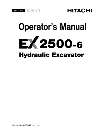 HITACHI EX2500-6 HYDRAULIC EXCAVATOR Operator Manual Instant Download