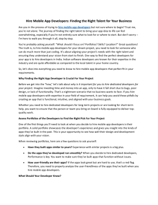 Hire Mobile App Developers - Finding the Right Talent for Your Business