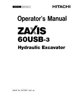 HITACHI ZAXIS 60USB-3 Hydraulic EXCAVATOR Operator Manual Instant Download (SN 0010001 and up)