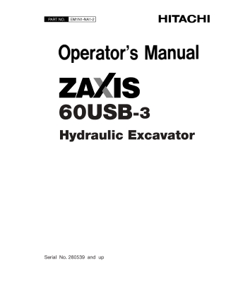 HITACHI ZAXIS 60USB-3 Hydraulic EXCAVATOR Operator Manual Instant Download (SN 280539 and up)