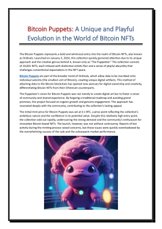 Bitcoin Puppets A Unique and Playful Evolution in the World of Bitcoin NFTs