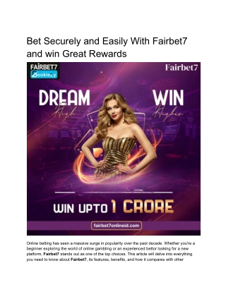 Bet Securely and Easily With Fairbet7 and win Great Rewards