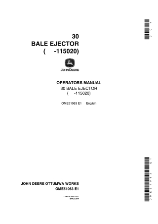 John Deere 30 Bale Ejector (SN-115020) Operator’s Manual Instant Download (Publication No.ome51063)